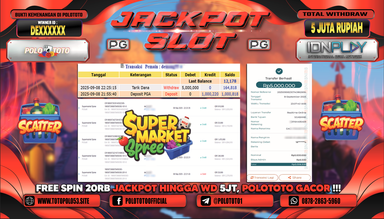POLOTOTO JACKPOT SLOT SUPER MARKET SPREE Rp.5.000.000,-