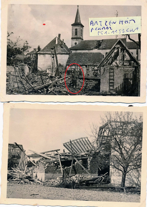 2 photos allemandes village endommagé de ARTZENHEIM près Colmar Alsace juin 40