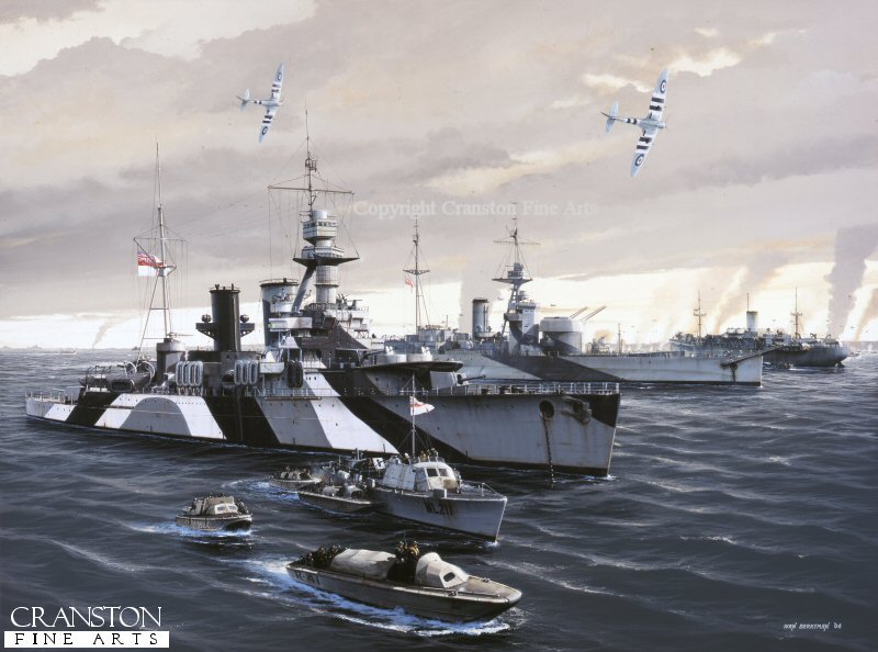 El HMS Frobisher y el HMS Roberts en Normandía