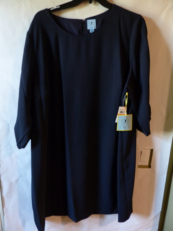 CECE PLUS SIZE ROUND NECK TIE SLEEVE SHIFT DRESS NAVY BLUE WOMENS 24W 7099903W