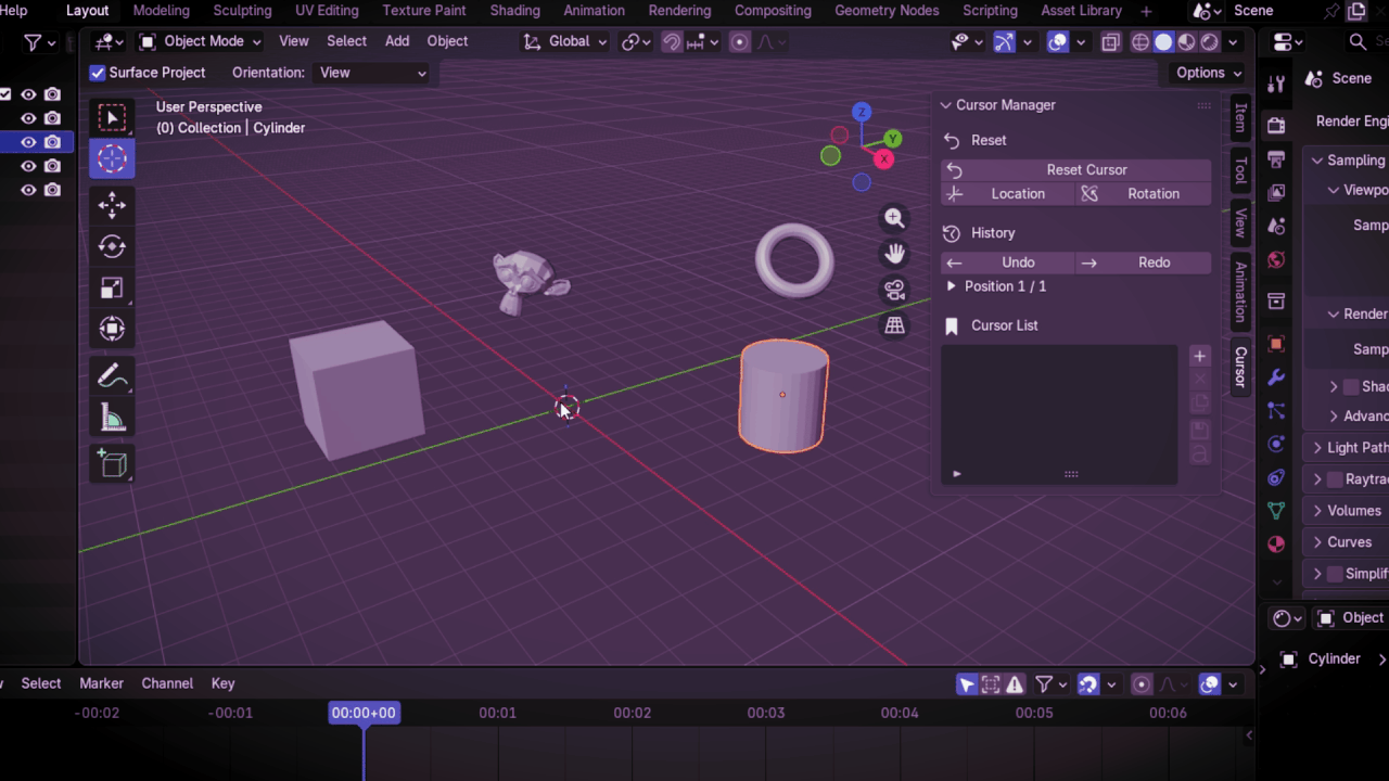 Cursor Manager stored cursor positions