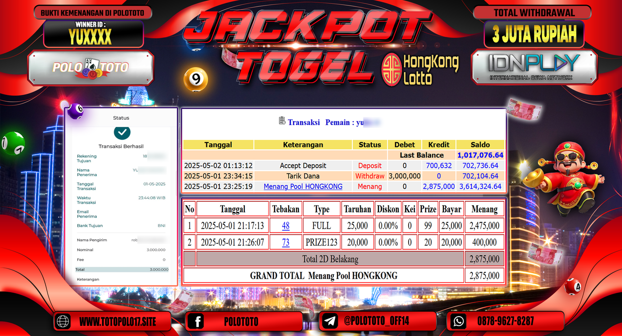 POLOTOTO JACKPOT TOGEL HONGKONG LOTTO Rp.3.000.000,-
