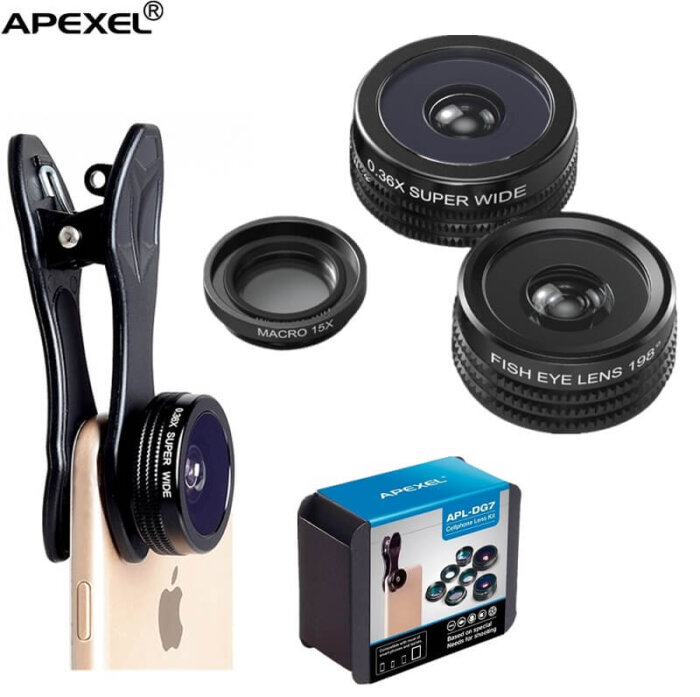 Lentes Apexel con el clip-on de diseño universal.