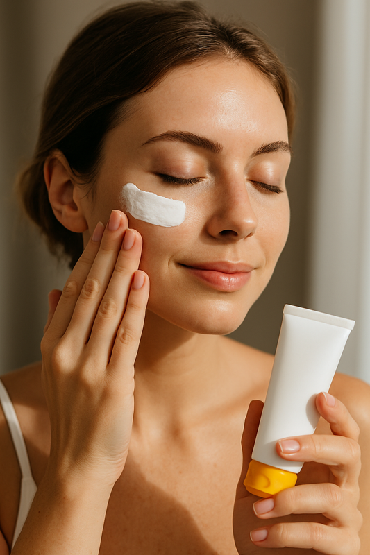 Auftragen von Sonnencreme ins Gesicht