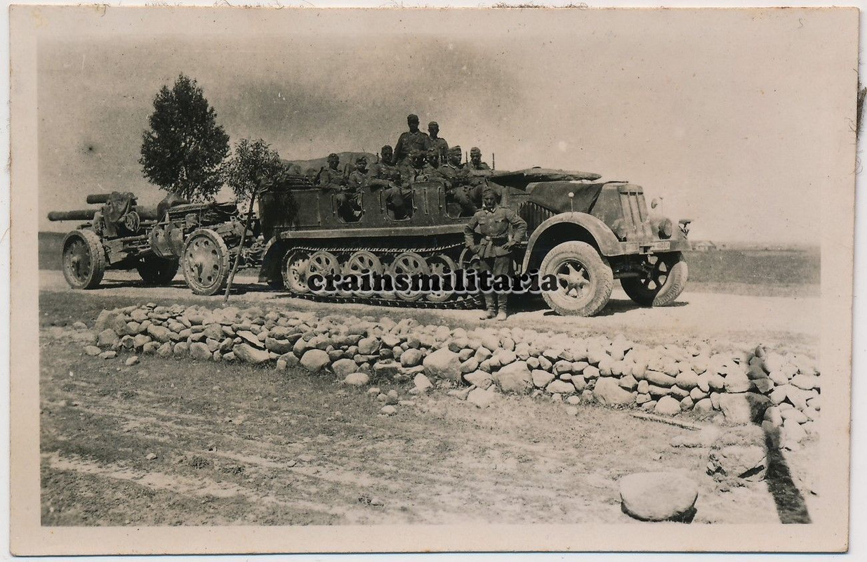 Orig. Foto SdKfz 7 Halbkette mit Artillerie Geschütz Mörser Kano