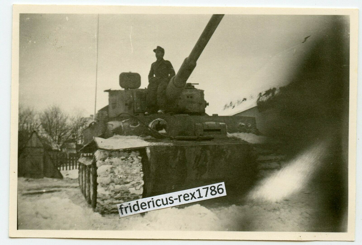 Foto schwerer deutscher Panzer PzKpfw VI Tiger der s.Pz.Abt. 501 März 1944 camo (2)