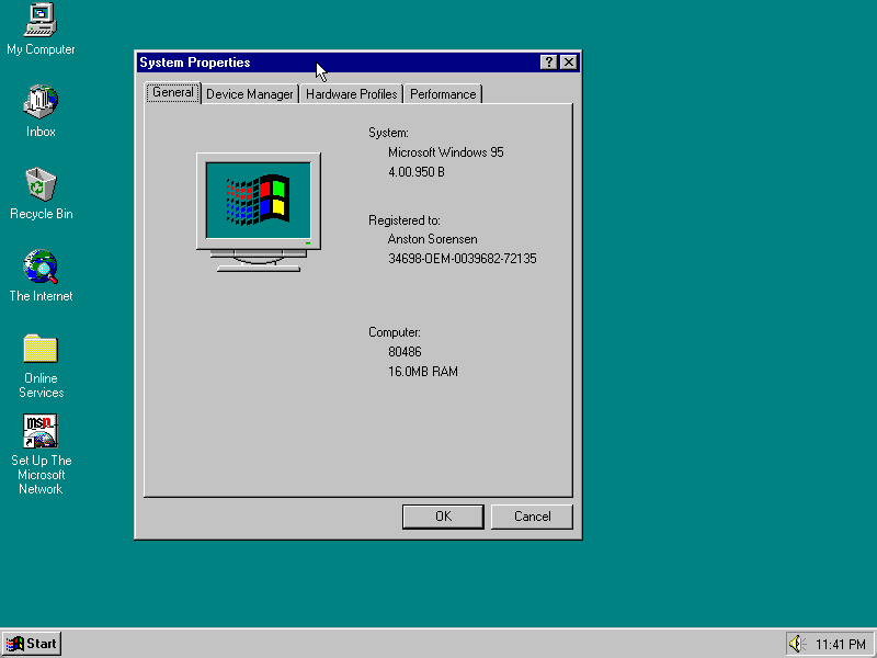 Windows 95 running on JDOSBox