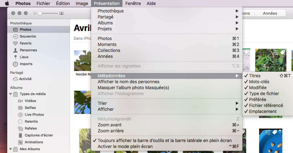 Métadonnées Photos.app