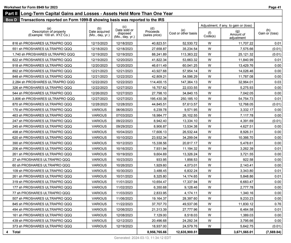 long term 8949 sheet
