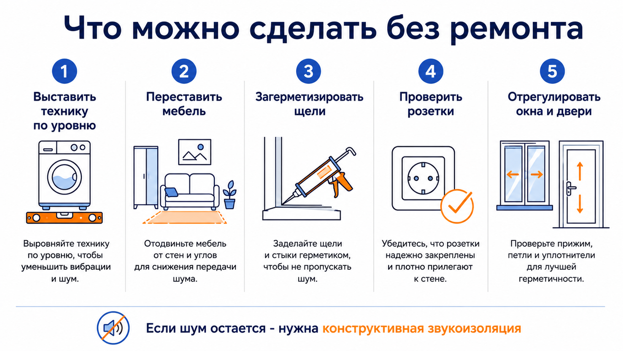 как снизить шум в квартире без ремонта
