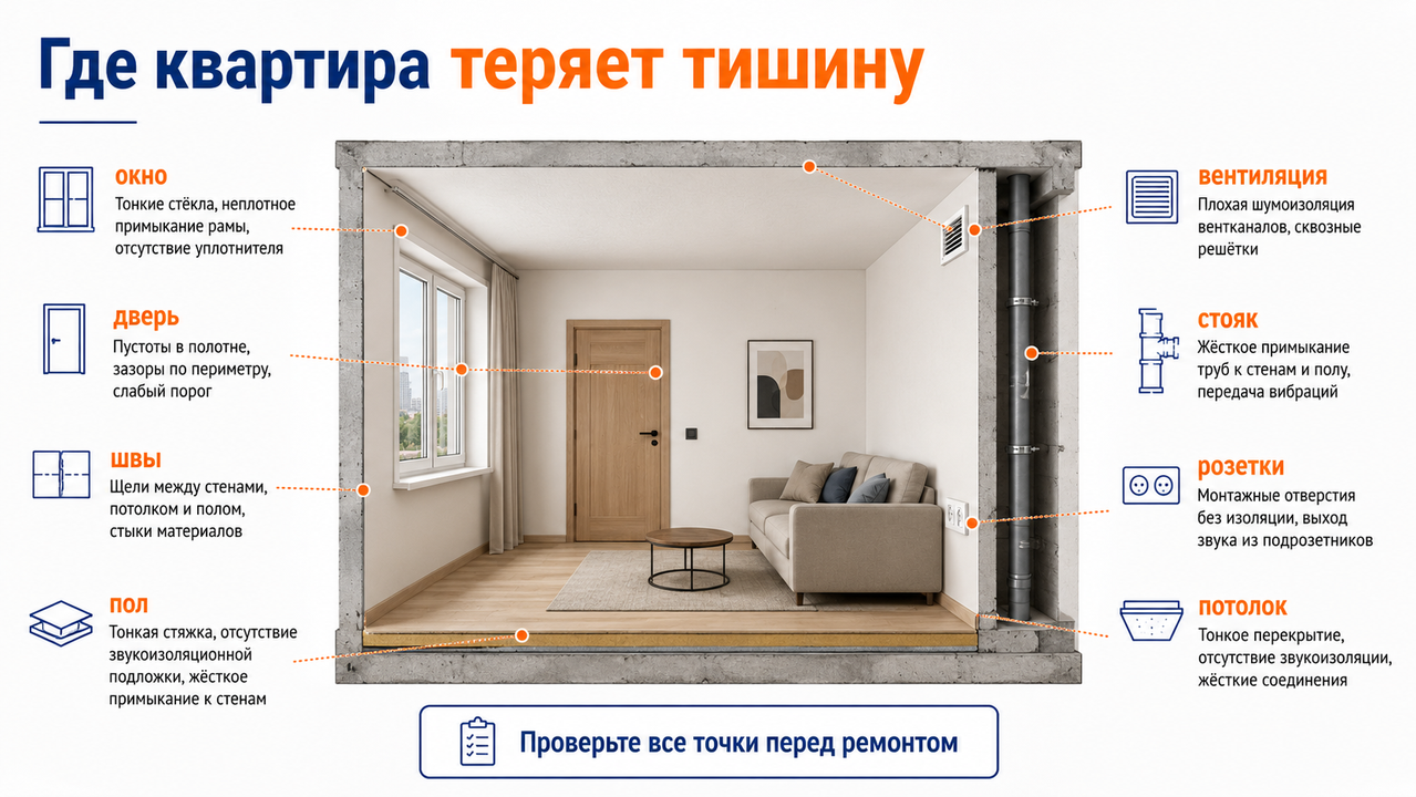 слабые места звукоизоляции квартиры