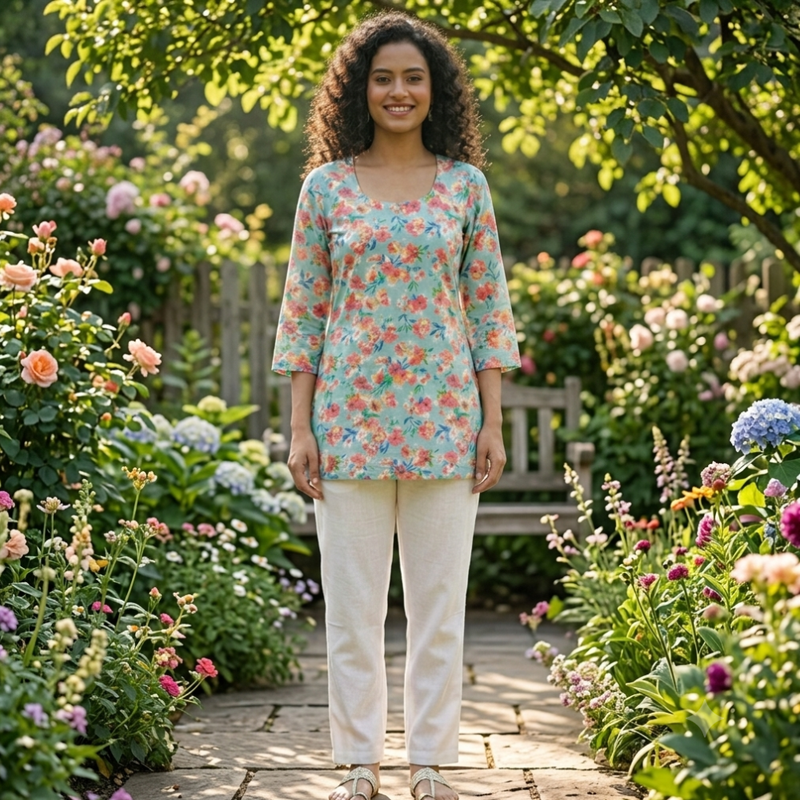 Qyaari Contemporary Digital Printed Short Kurti for Women
