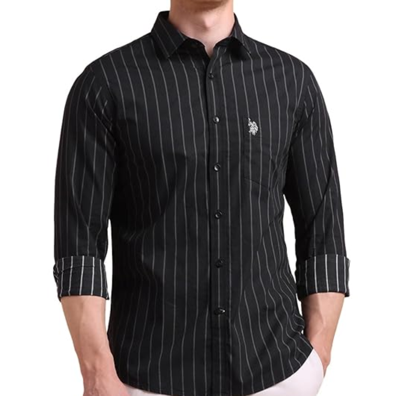 USPA Men’s Vertical Striped Tailored Fit Cotton Casual Shirt