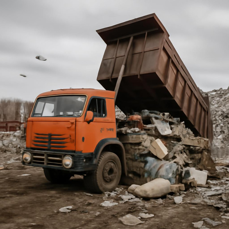 Процесс вывоза крупногабаритного мусора на свалку в России