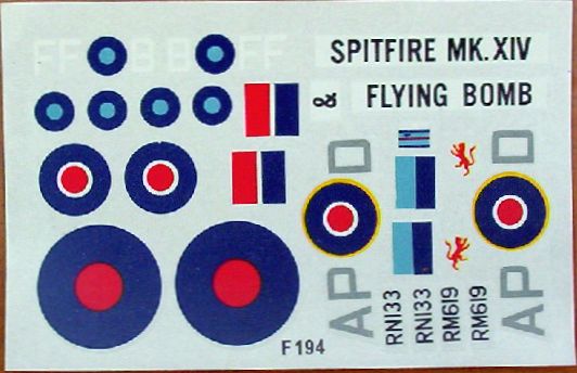 Frog 72 Spitfire Mk.XIV & Flying Bomb Decals