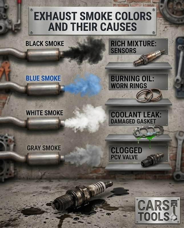 Chart of exhaust smoke colours and their causes