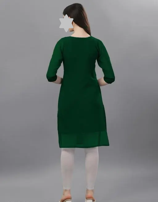 Trendy Chikan Embroidery Georgette Kurti Color Green (R109)