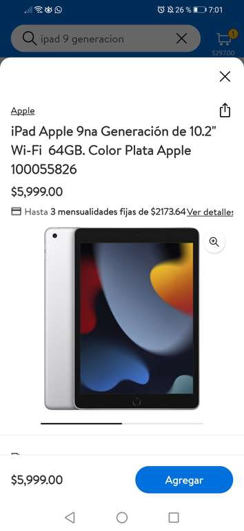 Walmart: iPad 9na Generación 10.2 64 GB WiFi Apple 