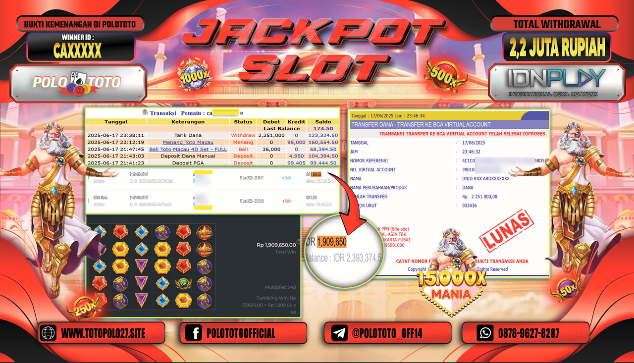 POLOTOTO JACKPOT SLOT 5.000X MANIA Rp.2.251.000,-