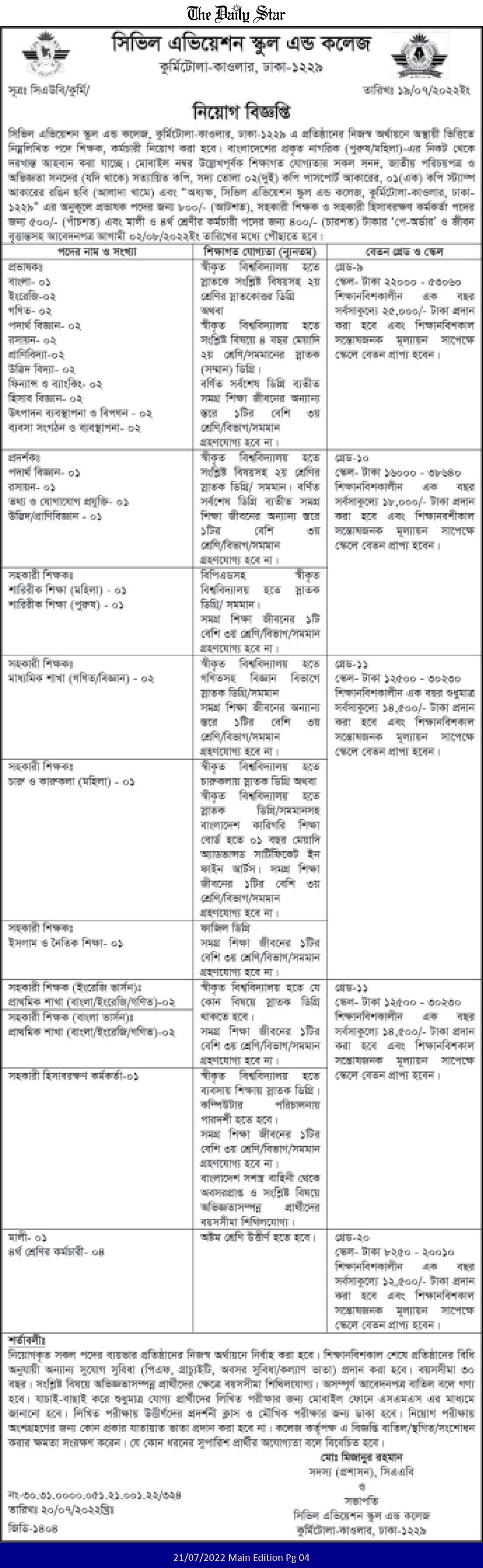 বিভিন্ন বিদ্যালয়ে নিয়োগ বিজ্ঞপ্তিঃশিক্ষক/কর্মচারী নিয়োগ-চাকরির খবর ২০২২ 3