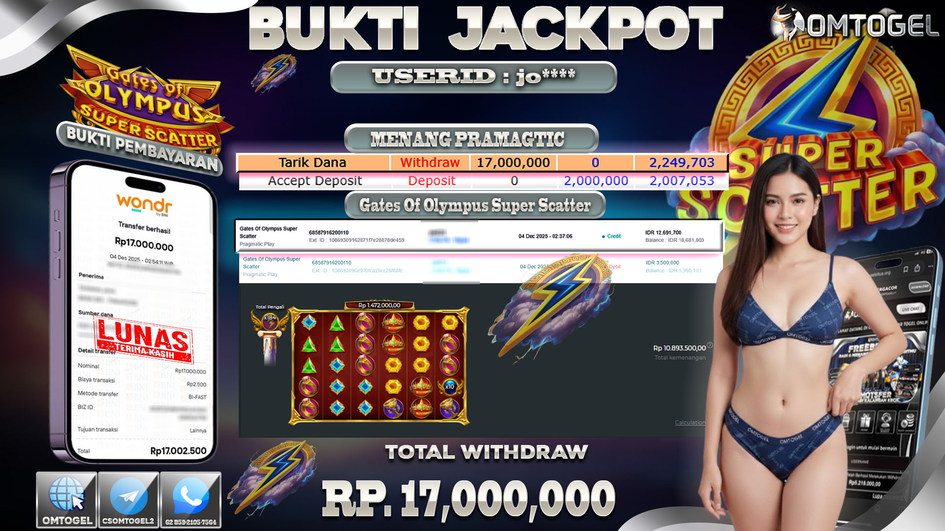 OMTOGEL JACKPOT PRAGMATIC PLAY GATES OF OLYMPUS SUPER SCATTER ,17 JUTA DI BAYAR LUNAS ,-