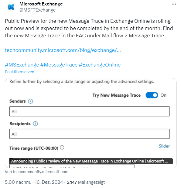 Message Trace in Exchange Online as Preview