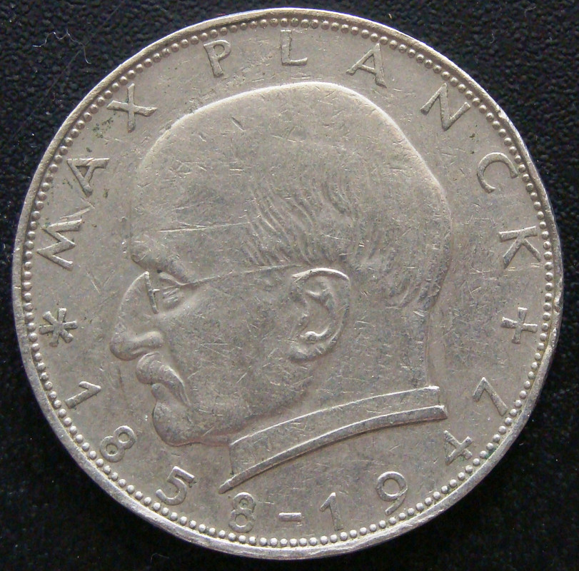 ¡Ciencias y letras! 2 Marcos. Alemania (1958) Max Planck RFA-2-Marcos-1958-Max-Planck-rev