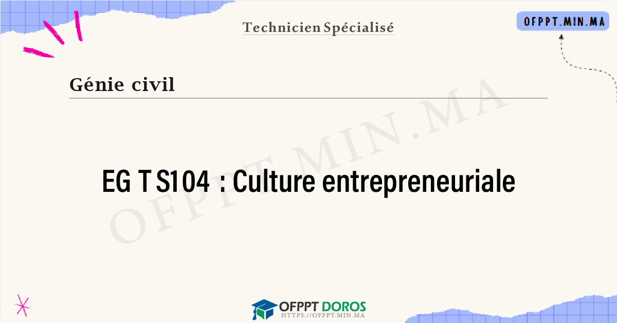 Sommaire détaillé du cours Culture entrepreneuriale EGTS104 OFPPT - Structure du module
