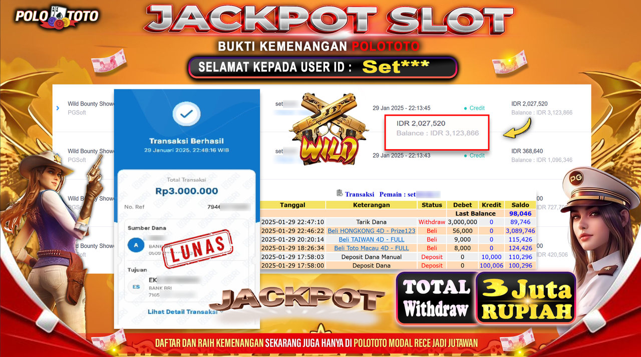POLOTOTO JACKPOT SLOT WILD BOUNTY SHOWDOWN Rp.3,000.000,-