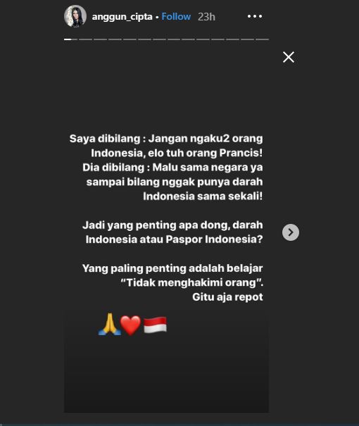 Anggun justru mempertanyakan mana yang penting antara darah Indonesia dan paspor Indonesia. 