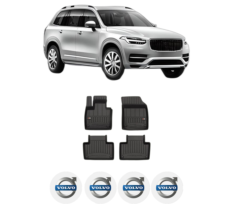 Set covorase presuri VOLVO XC90 II din 2017, auto, din cauciuc thermoplastic, 4 Stickere auto cu VOLVO