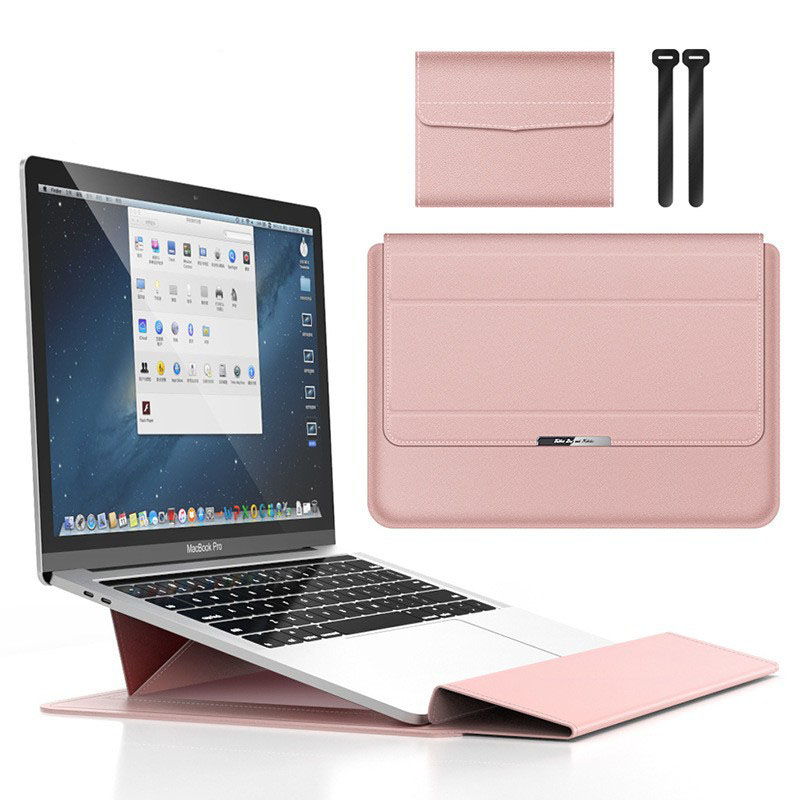 Rose gold 3-in-1 Laptop Sleeve with Built-In Stand & Wrist Rest – Waterproof PU Protective Case for 13/14 Inch Laptops, Portable and Ergonomic Design