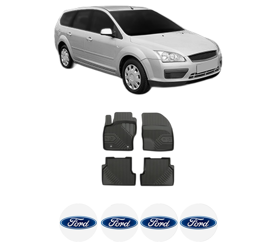 Set covorase presuri FORD FOCUS II Estate Van din 2004-2011, auto, din cauciuc thermoplastic, 4 Stickere auto cu FORD