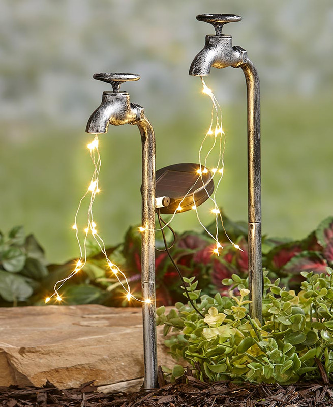 Solar Garden Stakes Water Faucet Fairy Light Yard Lawn Art Outdoor Home