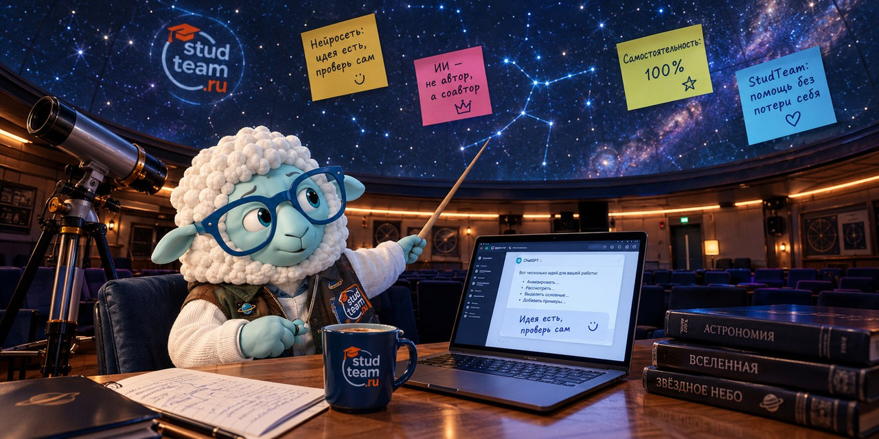 the sheep is sitting in an old planetarium under a dome with a star projection