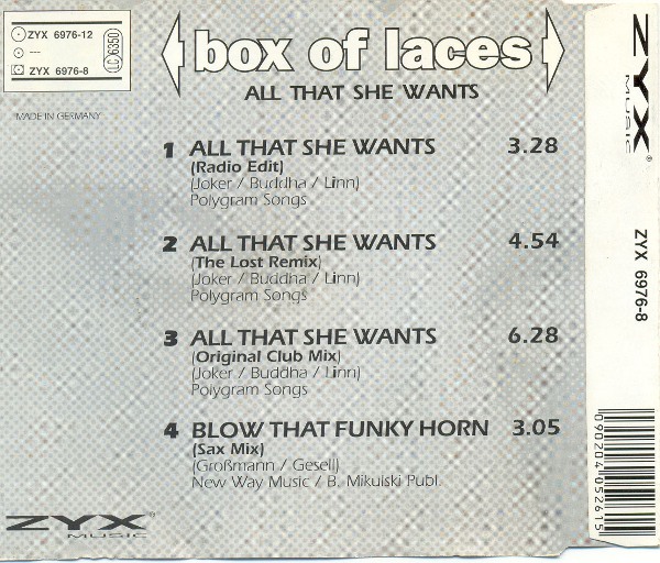 16/04/2023 - Box of Laces ‎– All That She Wants (Special Dance Mixes)(ZYX 6976-8) (CDM ) 1993 R-905303-1260561680
