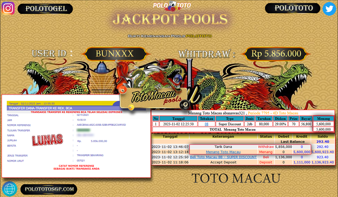 HANYA DIPOLOTOTO JACKPOT BERAPAPUN DIBAYAR LUNAS!!!