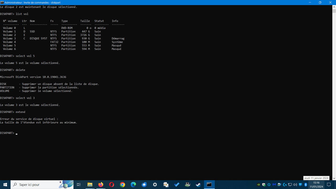 ERREUR DE SERVICE DE DISQUE VIRTUEL
