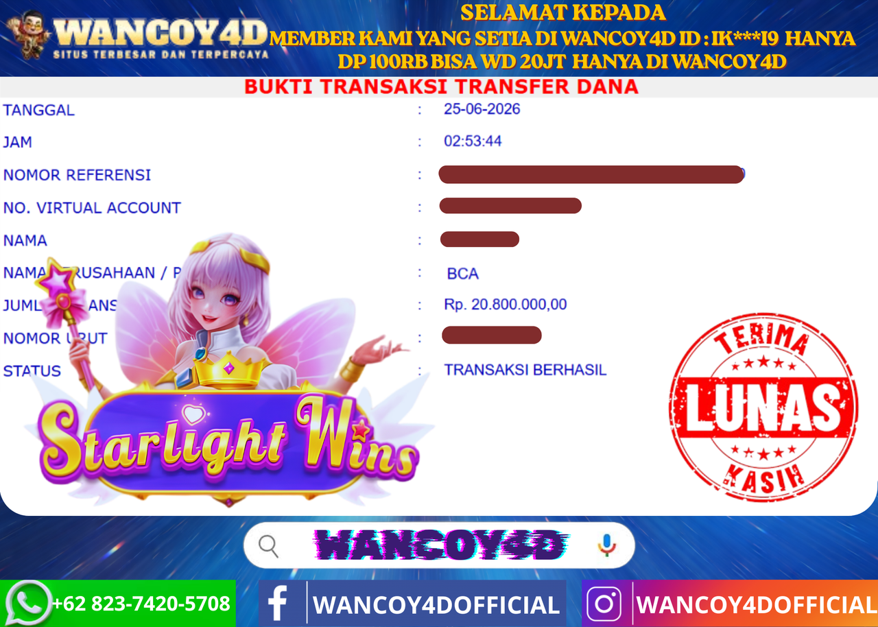 WANCOY4D STARLIGHT WINS PRAGMATIC  RP.20.800.000 -LUNAS
