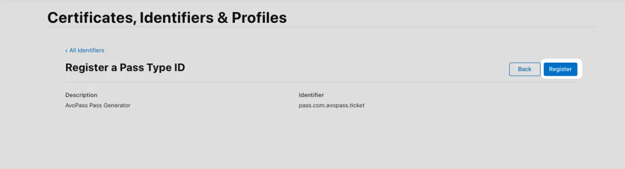 Register Pass Type ID final step