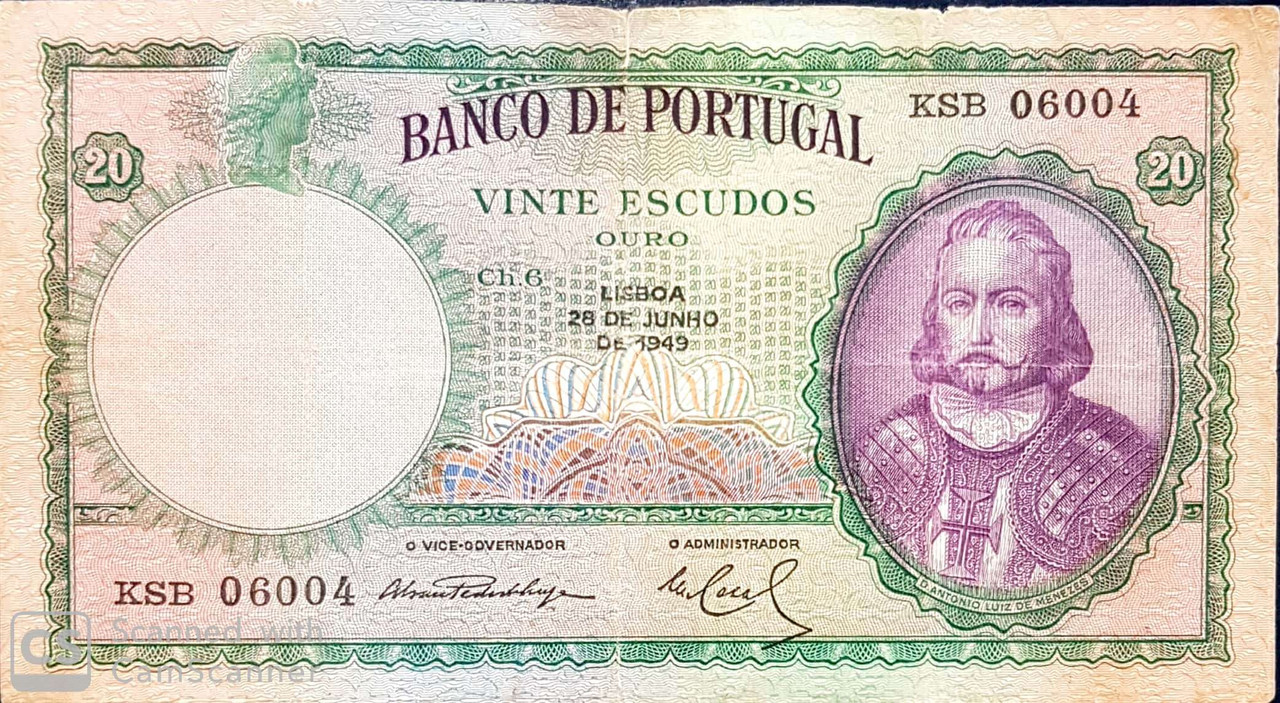 20 Escudos Chapa 6 1949 Frente