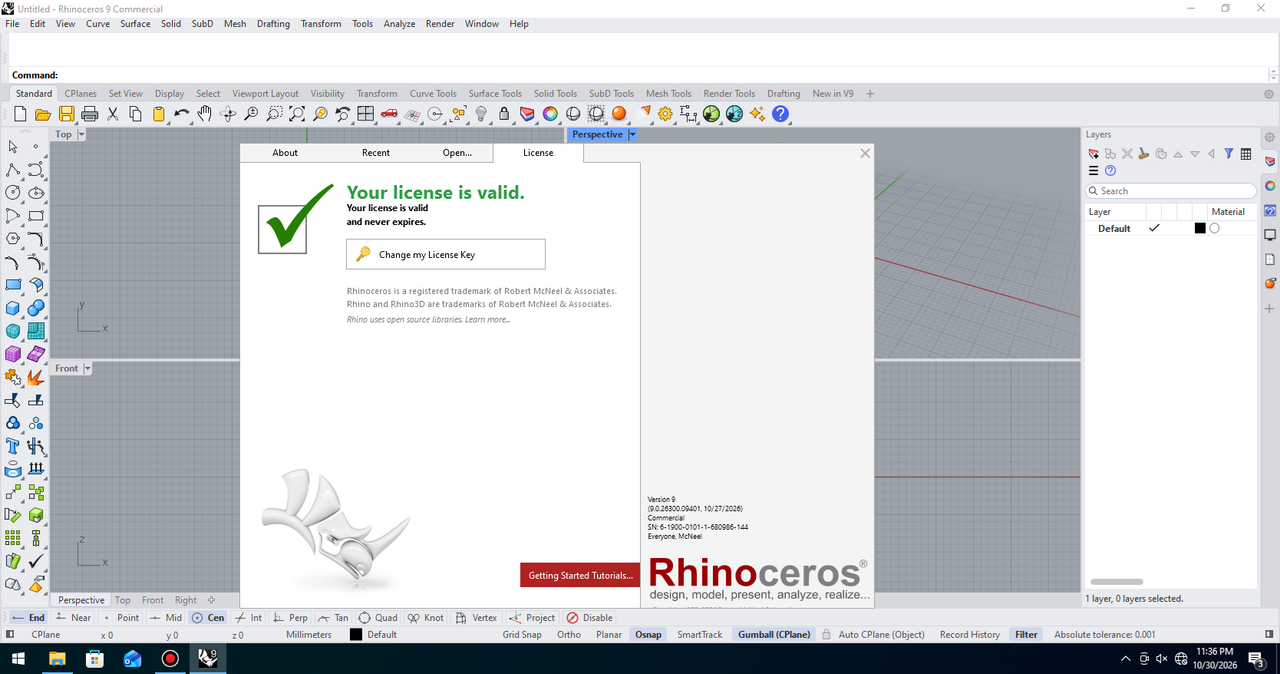 Working with Rhinoceros 9.0.26300.09401 full activated