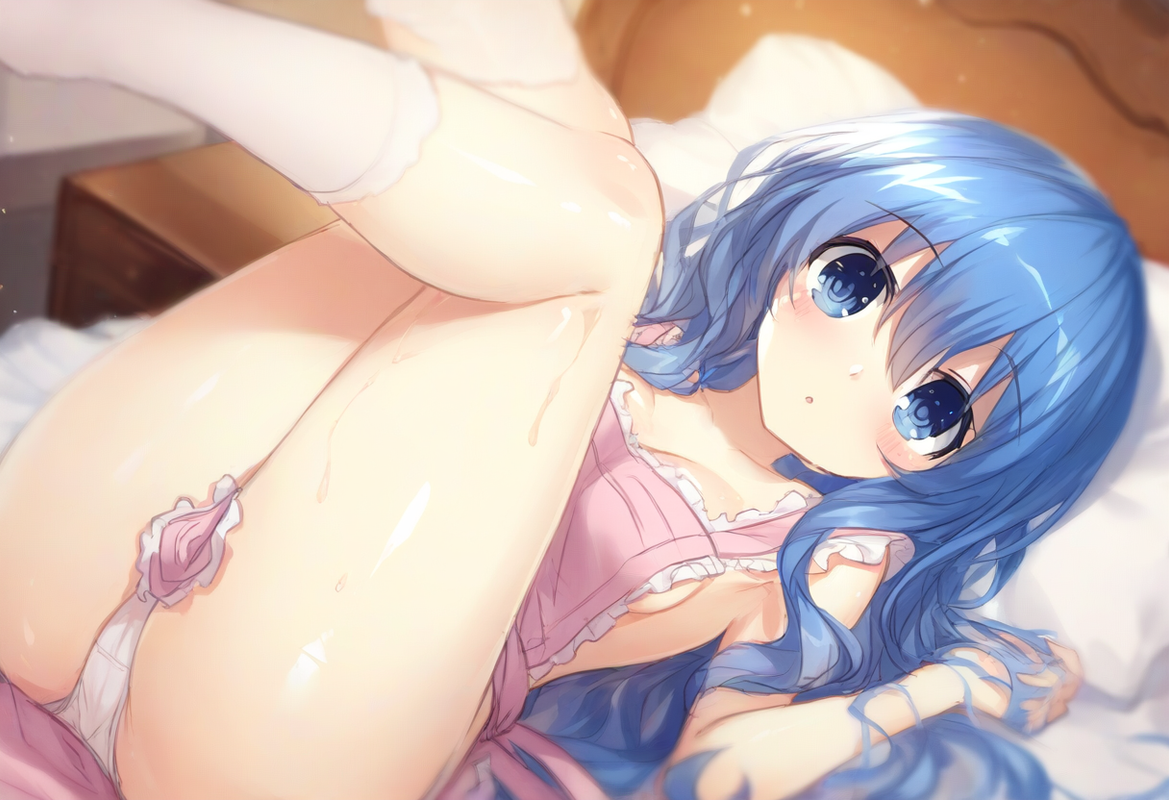 1girl, yoshino (date a live), nearly naked apron, underwear, blue hair, blue eye s-1699483122