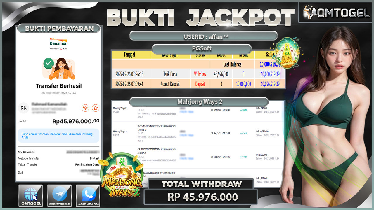 OMTOGEL JACKPOT PGSOFT MAHJONG WAYS 2 45 JUTA DI BAYAR LUNAS ,-
