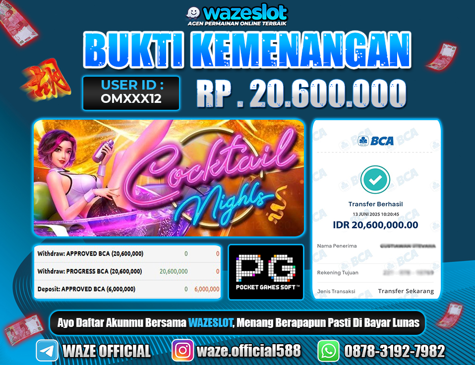 BUKTI KEMENANGAN 13 JUNI 2025 DI GAME COCKTAIL NIGHTS