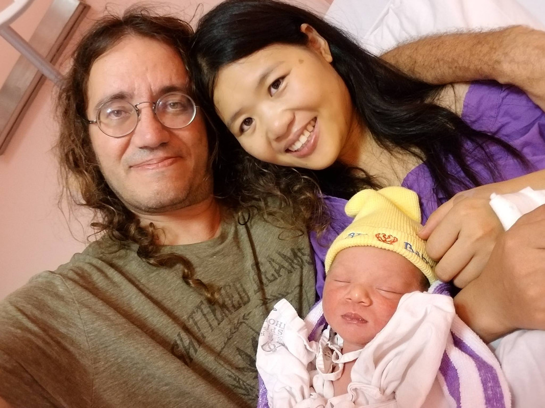 Ben Goertzel with his wife and newly born baby in 2018