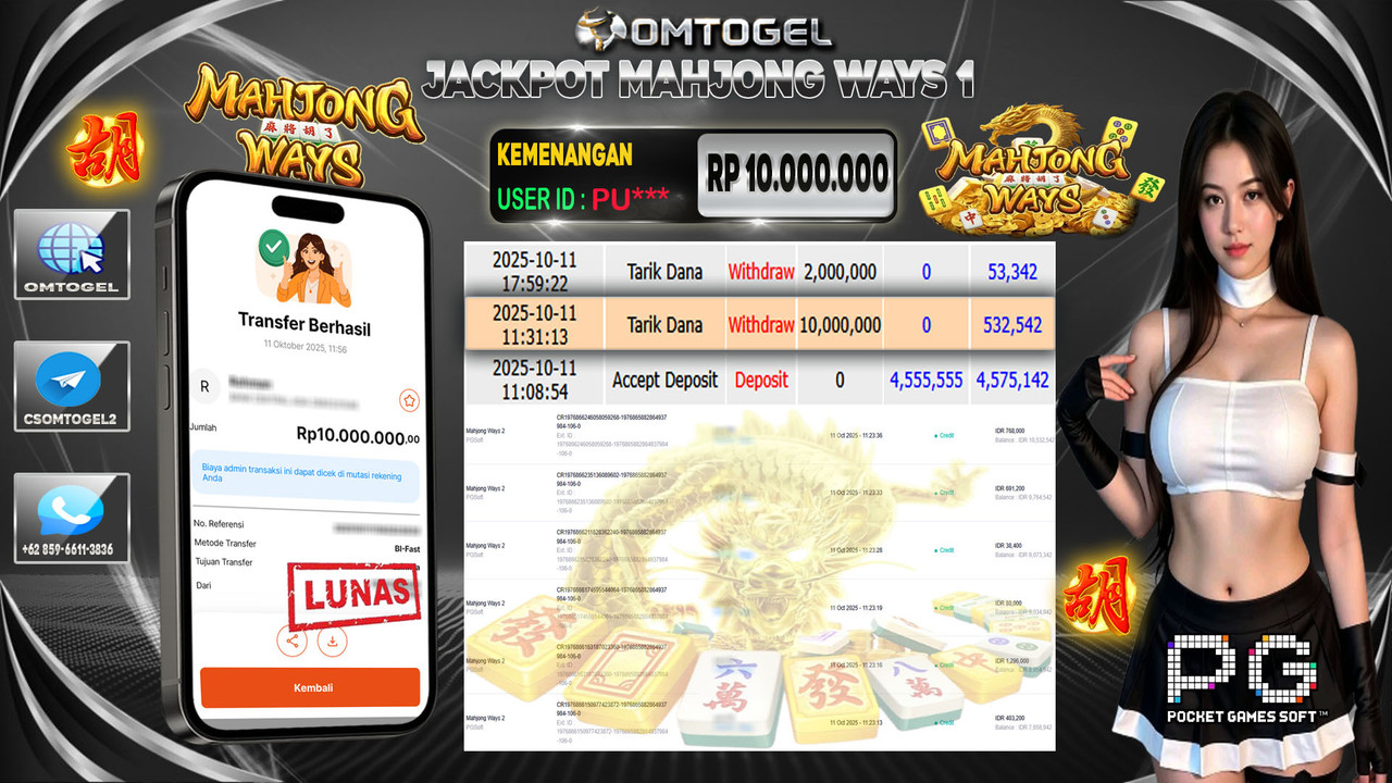 OMTOGEL JACKPOT PGSOFT MAHJONG WAYS 10 JUTA DI BAYAR LUNAS ,-