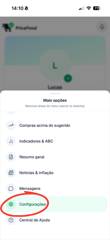 Acessar Configurações no Admin