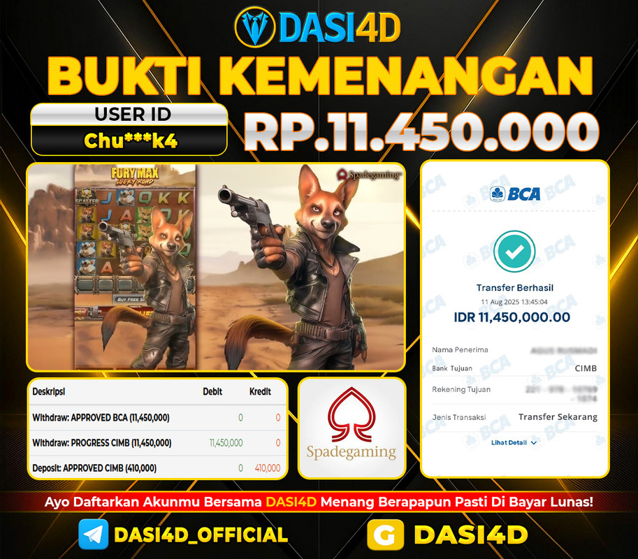 BUKTI KEMENANGAN 11 AGUSTUS 2025 DI FURY MAX WD 11.450.000