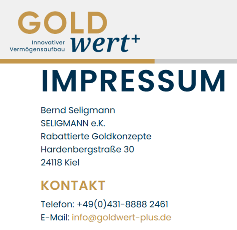 www.goldwert-plus.de - Bernd Seligmann, Kiel - Impressum